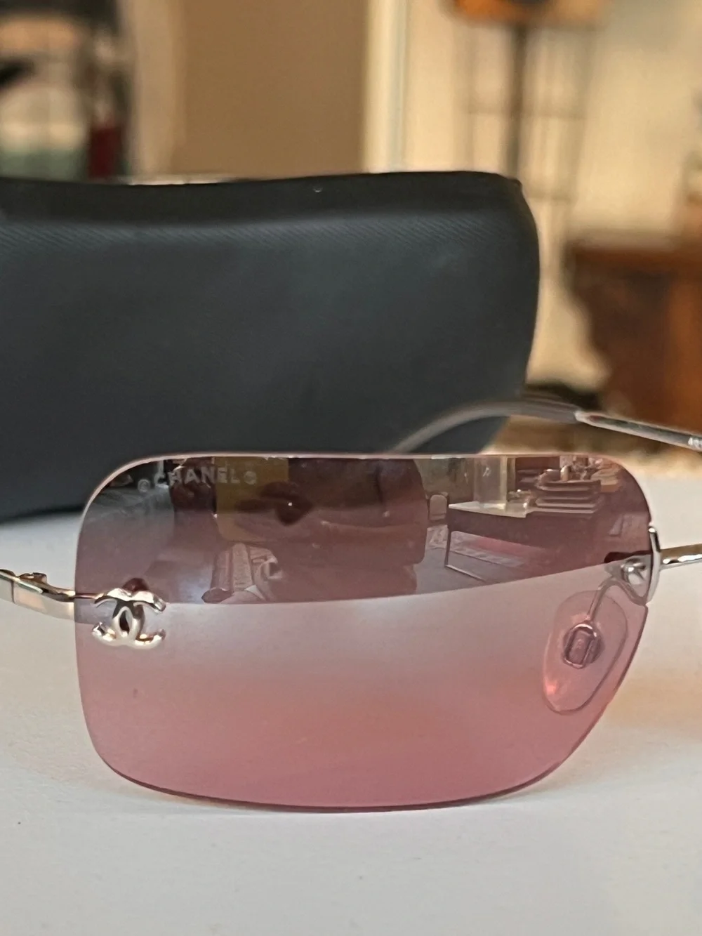 Vintage Chanel 4017 Rimless Pink Gradient Sunglasses C.124/7E Y2K CC Logo + Case